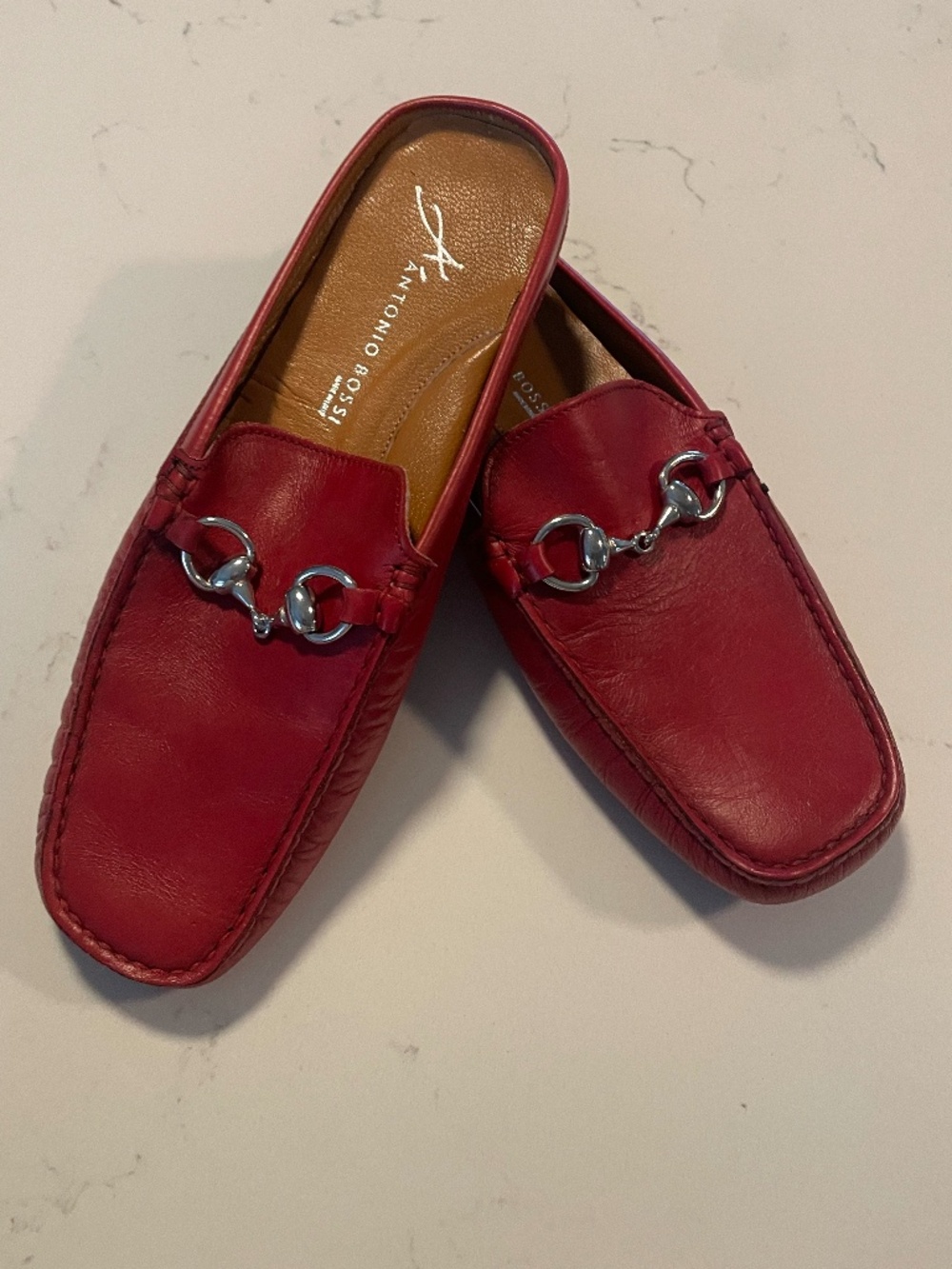 Antonio  Rossi Red LeatherHorsebit  Driver Mules in Red Size 7.5